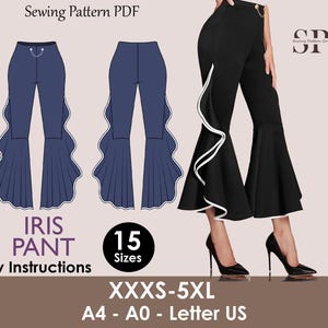 IRIS Pant Sewing Pattern PDF | High Waist Wide-Leg Trousers | 15 Sizes | Digital Download | stylish, party wear, women Sewing Pattern