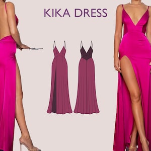 KIKA Dress - prom dress | Bustier open back maxi | Women dress | one piece gown | V neckline Slit dress| Sleeveless | sewing pattern pdf