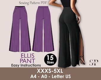 ELLIS Pant- Pant side slit | wide leg classic psnt | 70s, 90s pant| stretchy| casual| Women Trouser sewing pattern| Digital Pants