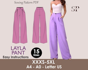 LAYLA Wide Leg Pants Sewing Pattern | High Waist Trousers (PDF)