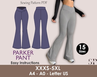PARKER Pant Sewing Pattern | Wide leg Flairy Legging Trousers PDF | High waist legging| stretchy| sport| Women sewing pattern| Digital Pants