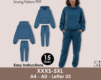 Cozy Hoodie Set Sewing Pattern PDF – Raglan Hoodie & Cargo Sweatpants Pattern – Winter Lounge Set