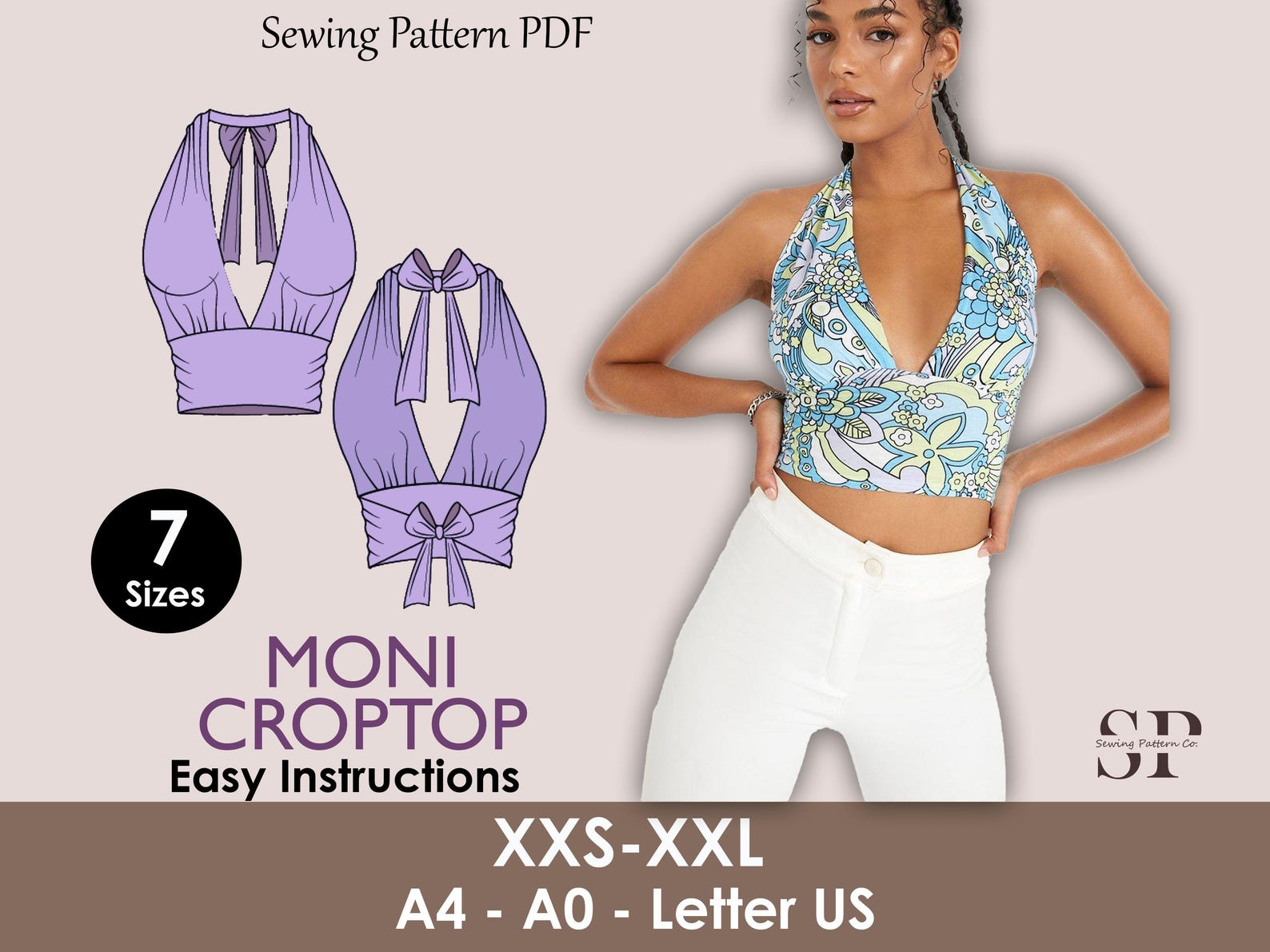 MONI Crop Top - Bustier Crop Top | Halter Top Pattern | Sleeveless ...