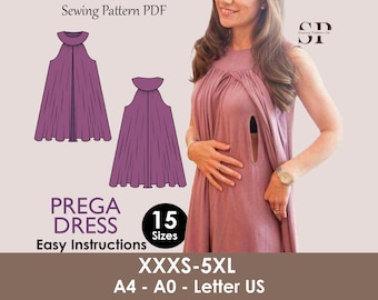 PREGA Dress Pregnancy Flairy dress | nursing | Highneck skirt, women Top sewing pattern PDF