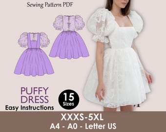 PUFFY Dress - Puffy Sleeve sewing pattern|  Bridal dress| Women dress pattern| Short dress| one piece dress | Wedding dress pattern| Top