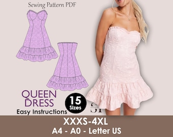Bustier Ruffle Dress Sewing Pattern | Women's PDF (15 Sizes)