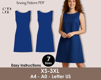 A-Line Shift Dress Sewing Pattern | Beginner Friendly PDF | Sleeveless Summer Dress ( XS-3XL )