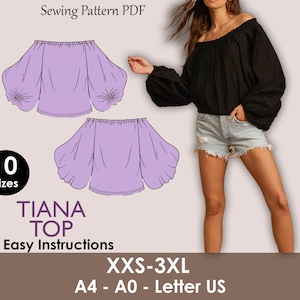 TIANA Top - Off shoulder puffy sleeve top  | Top sewing pattern | oversize summer top , Puffed top, women Top digital sewing Pattern PDF