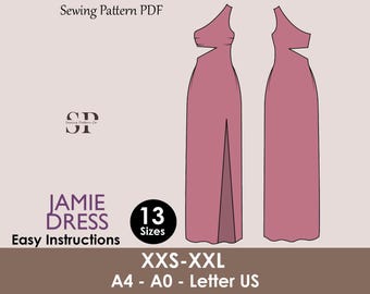 Jamie One-Shoulder Slit Dress Sewing Pattern (PDF)