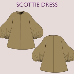 SCOTTIE Dress - Puffy sleeve dress| Oversize dress | mini puffy dress | Women | Round neckline| one piece  | pdf sewing pattern