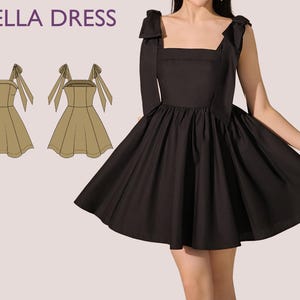 Bow straps dress pattern | Women dress sewing pattern | Bow Mini dress sewing pattern | PDF Sewing pattern | 15-sizes | prom dress pattern