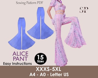 ALICE Hose PDF Nähanleitung | Boho Schlaghose | Stretchhose Nähen | Bequeme Hose für Frauen | Flairy Lounge Hose | 15 Größen | Breite Beinabschlüsse