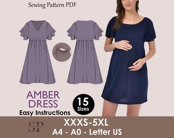 AMBER Dress - Nursing dress pattern| breastfeeding dress sewing pattern | Women dress pattern| mother dress pattern | sewing pattern pdf