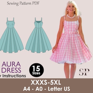 Square neck dress pattern | Women dress sewing pattern  Bow Mini dress| PDF Sewing pattern | 15-sizes | barbie dress | Movie pattern dress