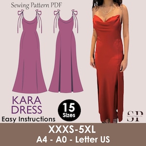 KARA Dress - slit dress| cowl neckline | Tie-up spaghetti straps | Women thigh slit| long| one piece | Fancy| Sleeveless| sewing pattern pdf