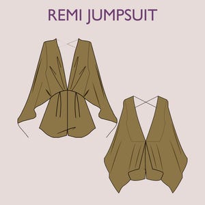 REMI Jumpsuit - Comfy Playsuit pattern| Deep V Neckline | Women ROMPO boho pattern| open puffy Sleeve dress, Short dress| sewing Pattern PDF