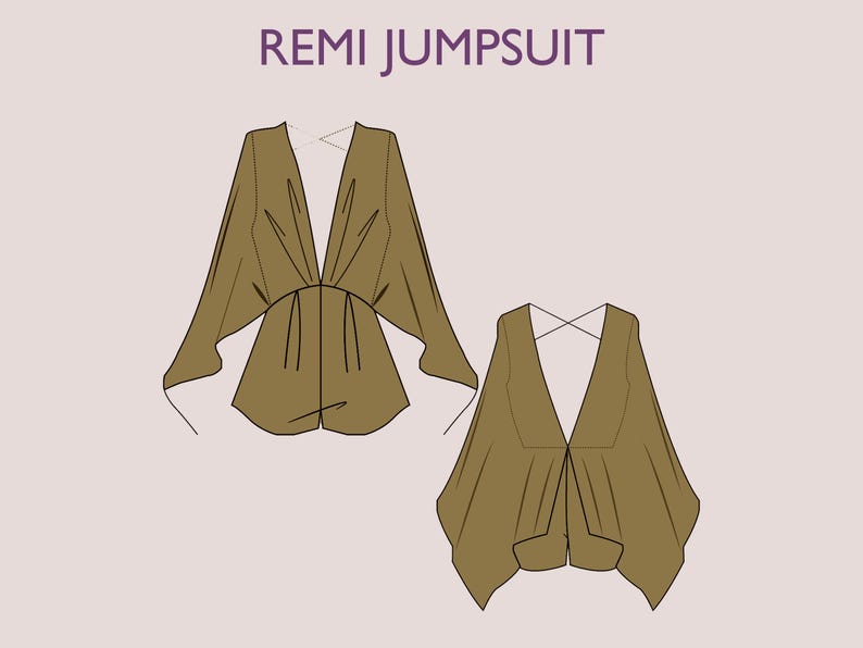 REMI Jumpsuit - Comfy Playsuit pattern| Deep V Neckline | Women ROMPO boho pattern| open puffy Sleeve dress, Short dress| sewing Pattern PDF