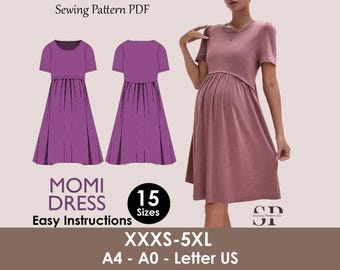 MOMI Dress - Pregnancy  dress pattern| High neck skirt| Nursing dress pattern| easy beginner women dress Top sewing pattern PDF