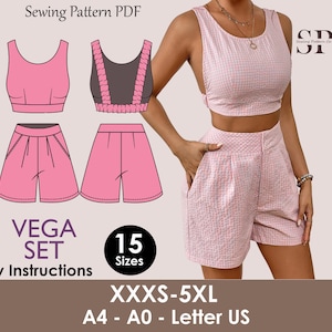 VEGA Set - Backless crop top | high waist short | Women dress pattern| Sleeveless dress, Short dress|   sewing Pattern PDF