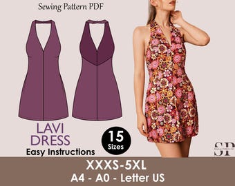 Halter Neck Mini Dress Sewing Pattern – Open Back Sundress (Digital Download)