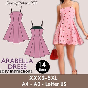 ARABELLA Dress - Skater dress | flairy dress pattern | mini dress | Women sleeveless | straight neckline| one piece | pdf sewing pattern