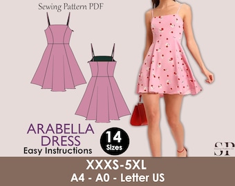 ARABELLA Dress - Skater dress | flairy dress pattern | mini dress | Women sleeveless | straight neckline| one piece | pdf sewing pattern