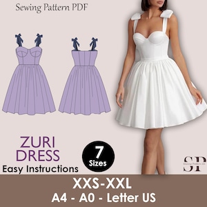 ZURI Dress- Bustier dress | Sleeveless | Women summer dress sewing pattern | corset dress Mini skirt dress  | PDF. wedding, party dress