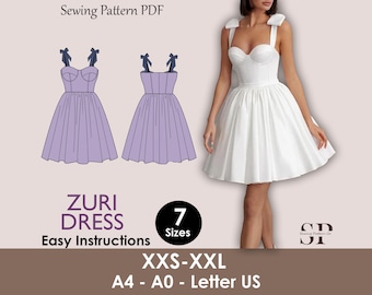 ZURI Dress- Bustier dress | Sleeveless | Women summer dress sewing pattern | corset dress Mini skirt dress  | PDF. wedding, party dress