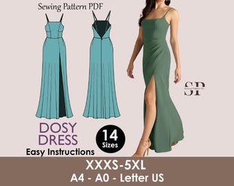 Slit Maxi Dress Sewing Pattern – Open Back Gown (PDF)