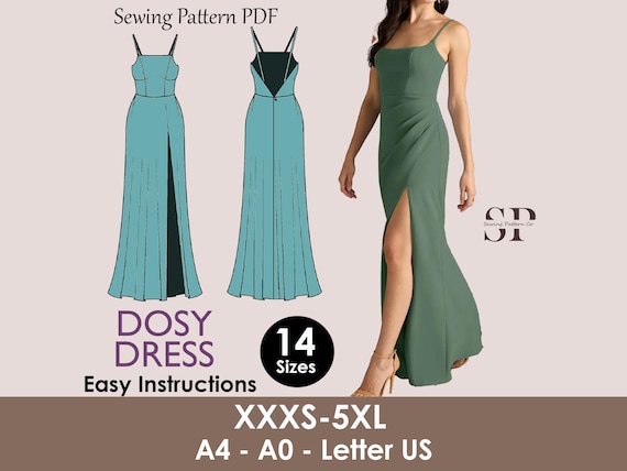 DOSY Dress - Slit Dress| Open Back Maxi | Women Dress Pattern| Prom Dress,  Gown Long Dress| One Piece Dress | Birthday, Party| Sleeveless