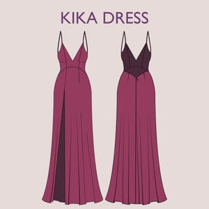 KIKA Dress - prom dress | Bustier open back maxi | Women dress | one piece gown | V neckline Slit dress| Sleeveless | sewing pattern pdf