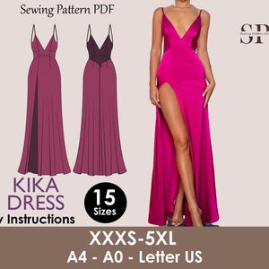 KIKA Dress - prom dress | Bustier open back maxi | Women dress | one piece gown | V neckline Slit dress| Sleeveless | sewing pattern pdf
