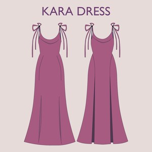 KARA Dress - slit dress| cowl neckline | Tie-up spaghetti straps | Women thigh slit| long| one piece | Fancy| Sleeveless| sewing pattern pdf