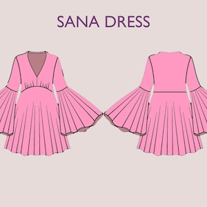 Bell Sleeve Mini Dress | mini dress pattern | PDF sewing pattern 15 size | 70s dress pattern | Sheath, short skirt | women dress pattern