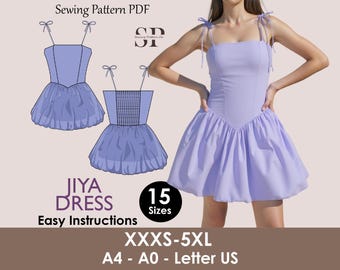 Spaghetti Strap Dress Sewing Pattern – V-Neck Skirt Dress (PDF)