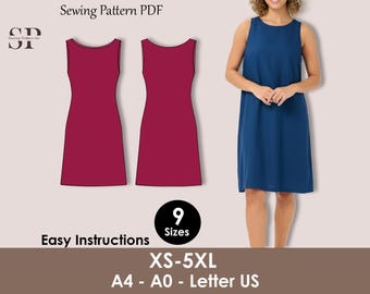 Linen Shift Dress Pattern, Sleeveless Summer Dress Sewing, Minimalist Loose Fit, A-Line