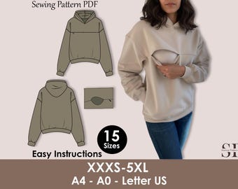Nursing Hoodie Sewing Pattern PDF | Women’s Breastfeeding Hoodie | Easy Zip Access | Winter Hoodie Pattern