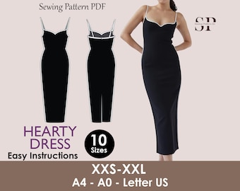 Vestido HEARTY - vestido ajustado / corte entallado / una pieza / Patrón de costura para fiesta en pdf XXS-XXL