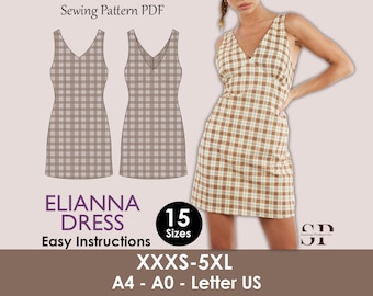 ELIANNA Dress- halter dress | Sleeveless | Women summer dress sewing pattern | short dress sewing pattern | PDF V shape neck and backline.