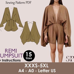 REMI Jumpsuit - Bekväm Playsuit | Djup V-ringning | Dam ROMPO boho, sömnadsmönster PDF
