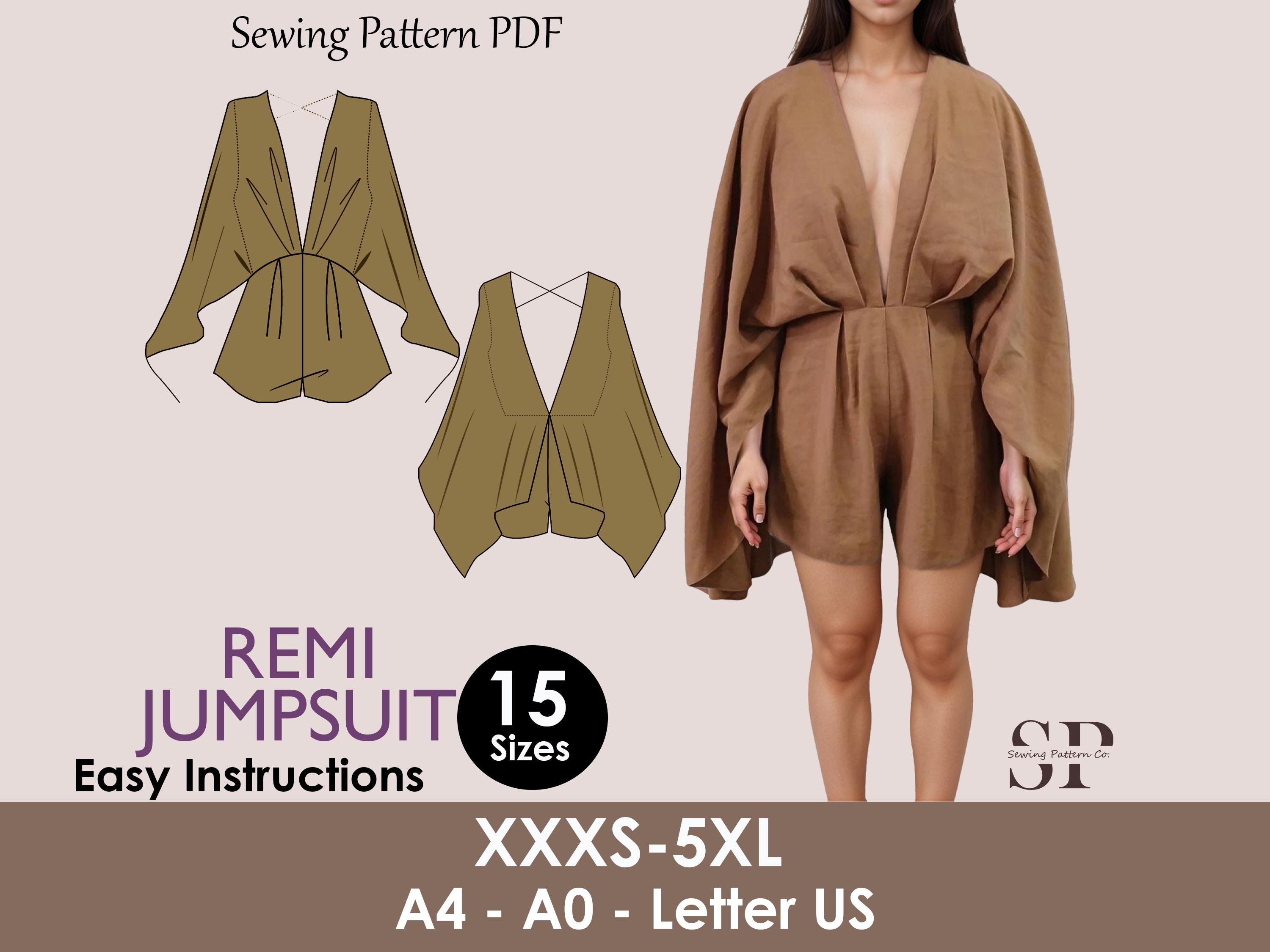 REMI Jumpsuit - Comfy Playsuit pattern| Deep V Neckline | Women ROMPO boho pattern| open puffy Sleeve dress, Short dress| sewing Pattern PDF