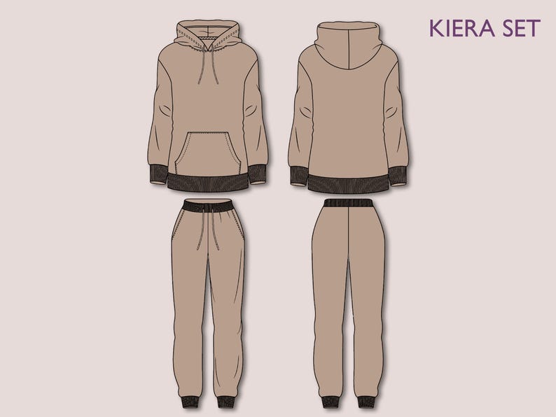 KIERA Set - Women Hoodie set| Hoodie & jogging pattern| Loungewear, Sweatshirt| Sleeveless, Short skirt| Women Winter set sewing Pattern PDF