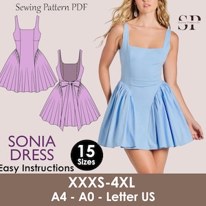 Brautkleid Schnittmuster | Abendkleid Schnittmuster | Feen-Kleid | Rückenfreies Kleid | Skater Dress Schnittmuster | 15 Größe | Frauen PDF | Rockmuster