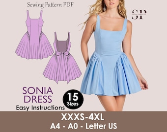 Brautkleid Schnittmuster | Abendkleid Schnittmuster | Feen-Kleid | Rückenfreies Kleid | Skater Dress Schnittmuster | 15 Größe | Frauen PDF | Rockmuster