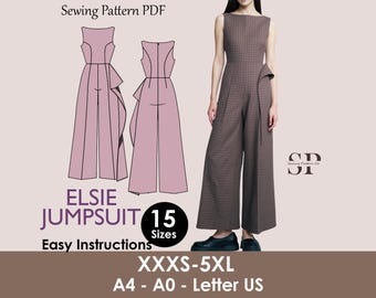 ELSIE Jumpsuit - Broad pant suit | Closed Neckline | Women long jumpsuit pattern| Sleeveless , Long dress| sewing Pattern PDF