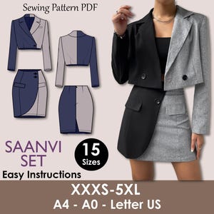 SAANVI Set - crop women blazer pattern| Wrap skirt pattern| Women co-ord set| Women suit, blazzer, jacket sewing Pattern PDF casual outfit