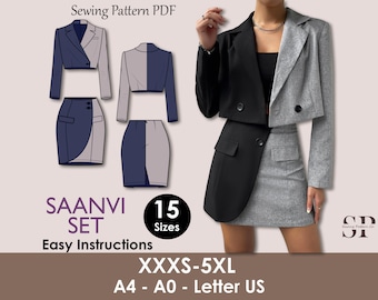 SAANVI Set - Schnittmuster Damen Blazer| Wickelrock Muster | Damen Schmuckset| Frauen Anzug, Blazer, Jacke Schnittmuster PDF legeres Outfit