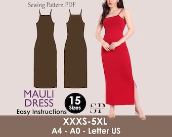 Slim Fit Slit Dress Sewing Pattern: Beginner-Friendly PDF (XS-Plus Size)