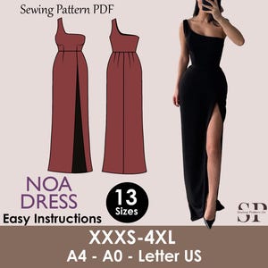 NOA Dress- Slit maxi dress| One shoulder dress | Women dress sewing pattern | long dress sewing pattern | PDF wedding, prom, evening dress