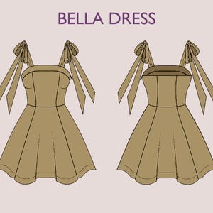 Bow straps dress pattern | Women dress sewing pattern | Bow Mini dress sewing pattern | PDF Sewing pattern | 15-sizes | prom dress pattern